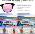 Cat-Eye Photochromic Progressive Readers for Women, TR90 Multifocal Glasses with Blue Light Blocking & Spring Hinge