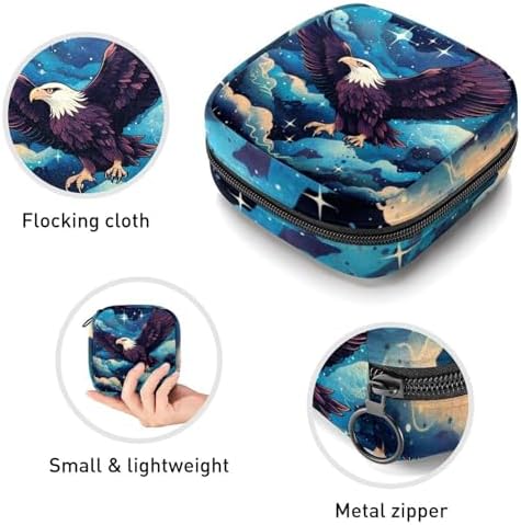 Sanitary Napkin Storage Bag, Zipper Period Pouch for Teen Girls Women, Portable Menstrual Tampons Collect Bags Starry Sky Eagle