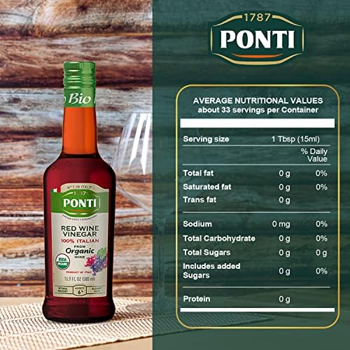 Ponti 100% Italian Red Wine Vinegar for Cooking - Organic Red Wine Vinegar with Balanced Acidity & Harmonious Bouquets – Ideal for Salads, Seafood and Dark Meats – USDA Certified, 16.9 fl oz