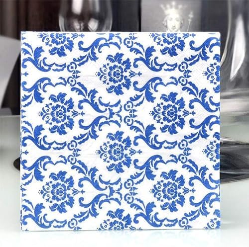 Blue Floral Cocktail Napkins For Wedding Party Birthday With 2 Layers, Paper Luncheon Napkin, 13x13 Inch, 120 Count