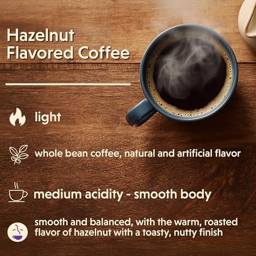 Coffee Bean Direct Hazelnut Flavored, Whole Bean Coffee, Smooth Nutty Flavor, Light Roast, 2.5 Pound Bag (Pack of 1)