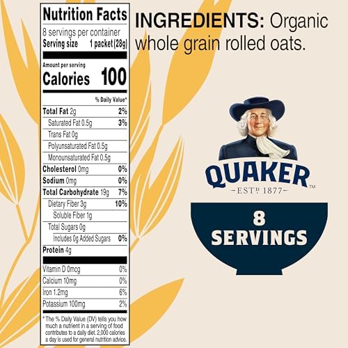 Quaker Instant Oatmeal, Organic Regular, 8 Ounce