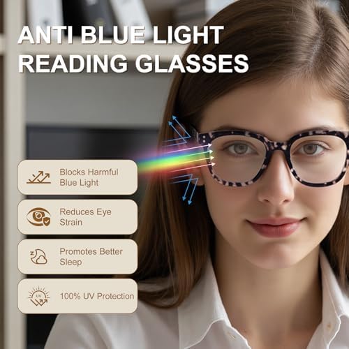 2Pack Reading Glasses for Men Women Blue Light Blocking with Spring Hinge, Blocking Readers Anti UV Ray Filter Eyeglasses(Amber Tortoiseshell/Transparent,3.0