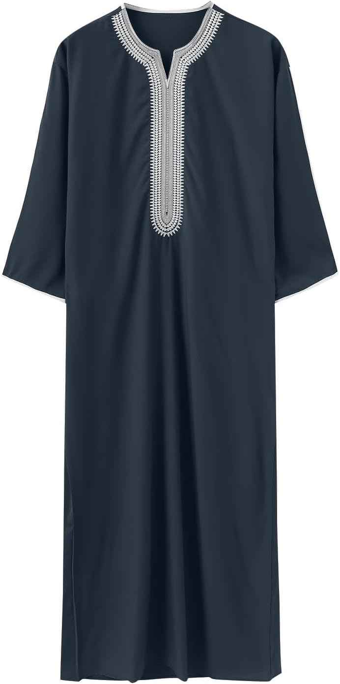 Mens Embroidery Moroccan Thobe Men Muslim Mogadishu Djellaba Robe Islamic Jubba Prayer Kaftan Islamic Arabic Abaya