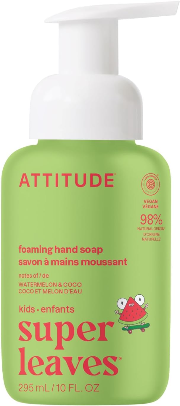 ATTITUDE Foaming Hand Soap for Kids, EWG Verified, Dermatologically Tested, Plant- and Mineral-Based Ingredients, Vegan, Watermelon & Coco, 10 Fl Oz