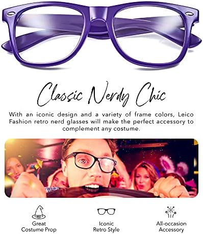 Clear Lens Non-Prescription Retro Nerd Glasses for Men Women - Cosplay Costume Fake Eyeglasses