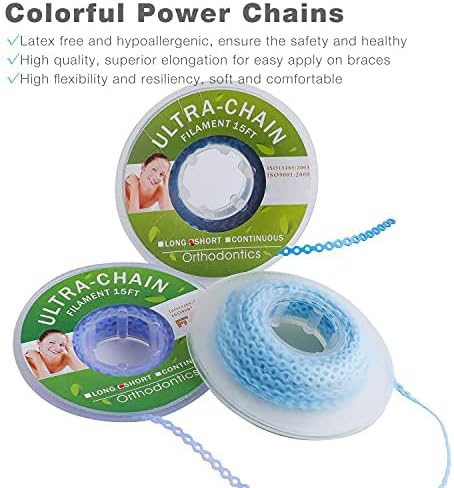 Colourful Elastic Power Chain for Braces Dental Orthodontic Powerchains 3 Sizes Ortho Rubber Band(Short,Clear 1#)
