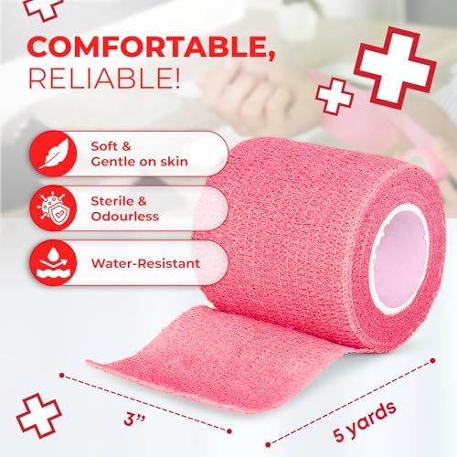 Ever Ready First Aid Self Adherent Cohesive Bandages 3" x 5 Yards - 12 Count, Rainbow Colors
