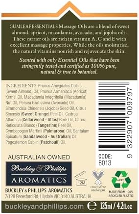 Gumleaf Essentials Soothing Massage Oil - 4.2fl oz, Cruelty Free & Vegan, 100% Pure & Natural, 100% Recycled & Recylable Packaging
