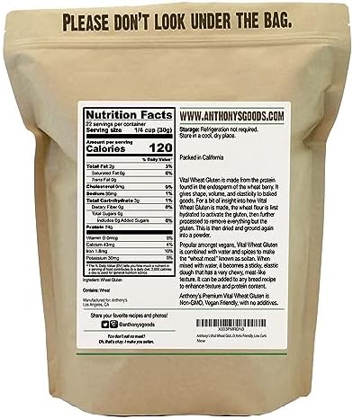 Anthony's Vital Wheat Gluten, 1.5 lb, High in Protein Flour, Vegan, Non GMO, Keto Friendly, Low Carb