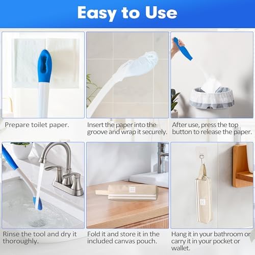 Foldable Bottom Buddy Wiping Aid with Storage Bag & Hook, 15.7" Long Reach Butt Wiper Toilet Aids for Wiping Bottom, Toilet Assistance for Elderly, Disabled, Overweight, Wiping Aids for Toileting