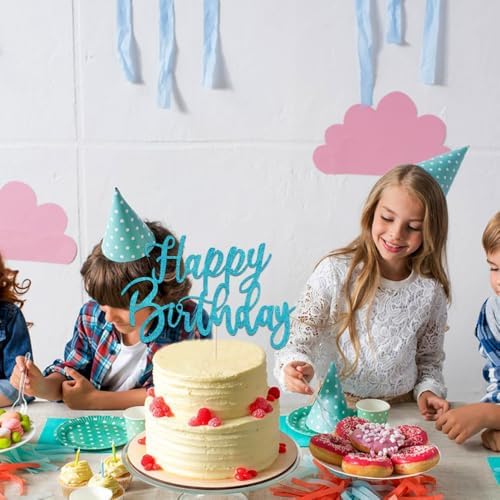 Handmade Glitter happy birthday Cake Topper, Happy Birthday Cake Bunting Decor,Birthday Party Decoration Supplies (Blue)