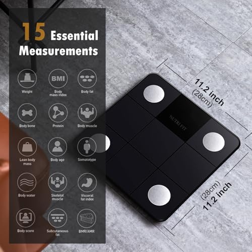 NUTRI FIT Smart Scale for Body Weight, Weight Scale with Backlight LED Display for BMI, Body Fat, Muscle Mass, 15 Body Composition, High Accurate Bluetooth Scale, Health Equipment Sync Apps 400lbs