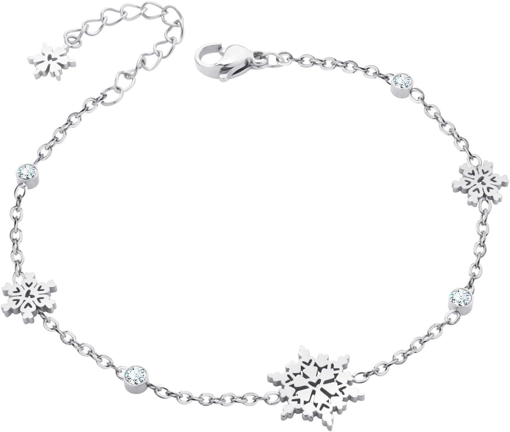 555Jewelry Stainless Steel Delicate Adjustable CZ Snowflake Bracelet for Women & Ladies