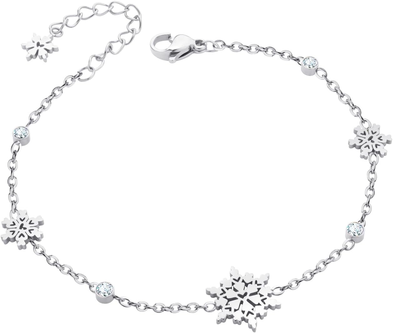 555Jewelry Stainless Steel Delicate Adjustable CZ Snowflake Bracelet for Women & Ladies