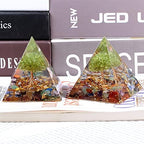 SUNYIK Orgone Pyramid & Orgone Pendulum Set, Tree of Life Orgonite Energy Generator & Orgone Crystal Points Pendulum for Divination Meditation Chakra Balancing, Rainbow & 7 Chakra