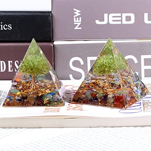 SUNYIK Orgone Pyramid & Orgone Pendulum Set, Tree of Life Orgonite Energy Generator & Orgone Crystal Points Pendulum for Divination Meditation Chakra Balancing, Rainbow & 7 Chakra