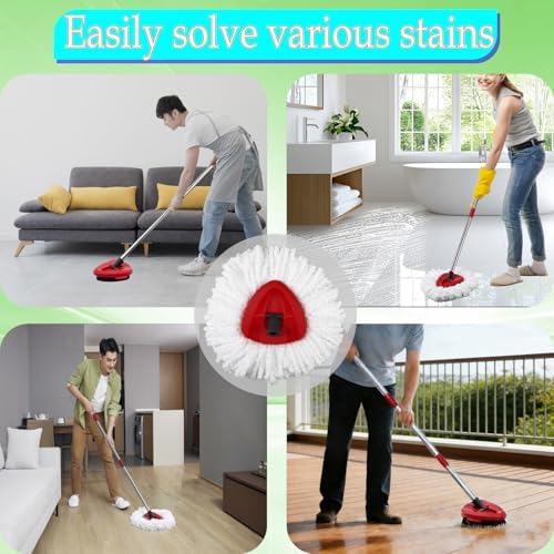 Spin Mop Heads Replacement for O-Cedar EasyWring Spin Mop Microfiber Refill, Replace Heads for O Cedar Easywring 1 Tank with 3 Pack Refills, 1 Pack Scrubber Head and 1 1 Triangle Head Cover for Ocedar