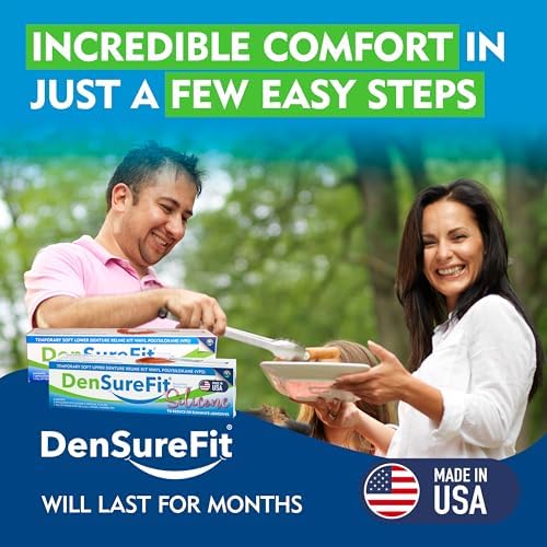 Densurefit Silicone Kit for Upper and Lower Denture, 3-6 Month Soft Silicone Dentures Repair Set to Refit and Tighten, Easy to Use Reline Set with Larger Primer and Applicators for Comfortable Fit