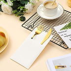 Cindeer 75 Pcs White Linen Dinner Feel Napkins with Built in Flatware Pocket Prefolded Paper Disposable Airlaid Guest Hand Towel for Silverware Wedding Reception Christmas Baby Shower