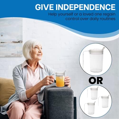 Independence 10oz 1-Handle Plastic Mug with 2 Style Lids, Lightweight Drinking Cup with Easy-to-Grasp Handles for Hot and Cold Beverages, PSC 55 Spill-Resistant Adult Sippy Cup - 3 Pack