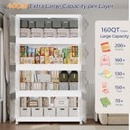 200Gal/800QT 5-Tiers Extra Large Stackable Storage Bins with Lid, Collapsible Cabinet Closet Organizer Plastic Container Box with Wheels Doors Drawers for Living Room Kitchen Office, White