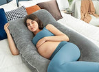 QUEEN ROSE Pregnancy Pillows, U Shaped Full Body Pillow for Sleeping Support, 55 Inch Maternity Pillow for Pregnant Women with Removable Velvet Cover, Grey