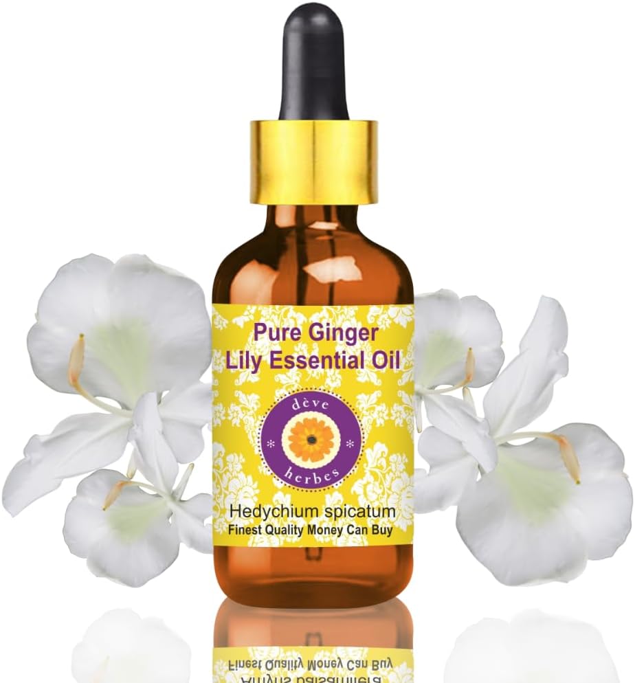 Deve Herbes Pure Ginger Lily Essential Oil (Hedychium spicatum) with Glass Dropper Steam Distilled 10ml (0.33 oz)
