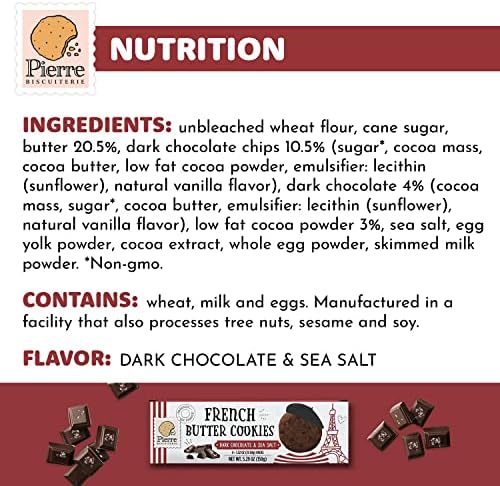 Pierre Biscuiterie French Butter Cookies with Dark Chocolate & Sea Salt 5.29 Ounce Box (Pack of 1)