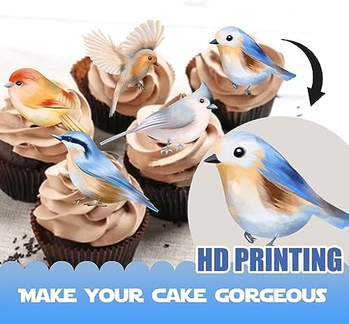 18pcs Glitter Dessert Cupcake Topper Flying Bird Nature Theme Decor Supplies Baby Shower Boys Girls Happy Birthday Party Decorations