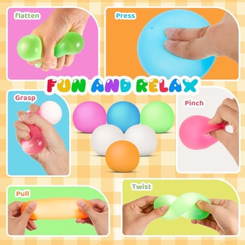 6 Pack Stress Ball for Kids Adults, Slow Rising Sugar Ball Fidget Stress Relief Relaxing Sensory Squeeze Fidget Toy Stretchy 2.4 Inch for Exercise Classroom Prize Party Favors Gift