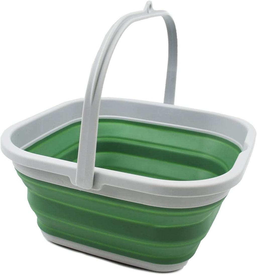 SAMMART 5.5L (1.4 Gallon) Collapsible Square Handy Bucket/Foldable SquareWater Pail/Portable Tub with Handle. (Grey/Dark Sea Green)