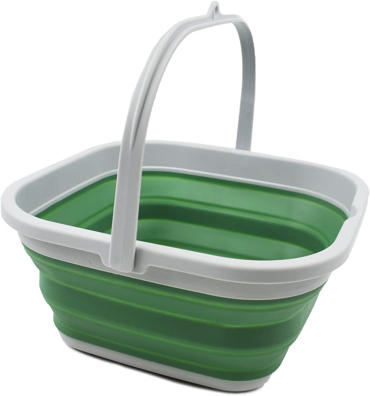 SAMMART 5.5L (1.4 Gallon) Collapsible Square Handy Bucket/Foldable SquareWater Pail/Portable Tub with Handle. (Grey/Dark Sea Green)
