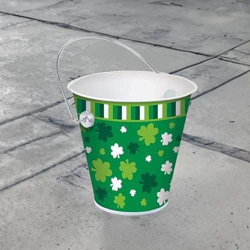 Festive St. Patrick's Day Green Metal Bucket - 4.5" (1 Pc.) - Perfect for Celebrations, Decoration & Irish-Themed Gifts