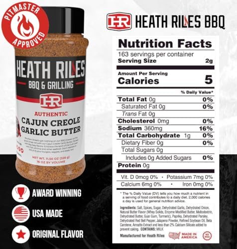 Heath Riles Cajun Seasoning Rub, Cajun-Creole, Louisiana Inspired Cajun Spice & Heat, Champion Pitmaster Recipe, 11.5 oz