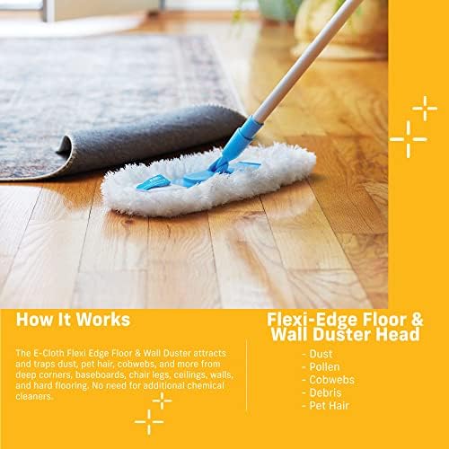 E-Cloth Flexi-Edge Floor & Wall Duster Head, Reusable Dusting Mop for Floor Cleaning, Floor Cleaner Ideal for Harword, Tile, Laminate and Other Hard Surfaces, 100 Wash Guarantee, 1 Pack
