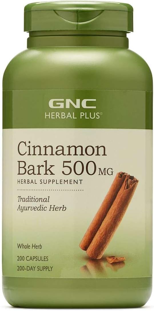 GNC Herbal Plus Cinnamon Bark 500mg Supplement, Traditional Ayurvedic Herb, 200 Servings