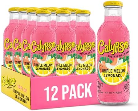 Calypso Lemonade, Triple Melon Lemonade, Made with Real Fruit, 16 Fl Oz Glass Bottles (Pack of 12)
