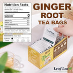 LeafLea 40 Ginger Tea Bags, 100% Pure & Natural from Dried Ginger Root Tea, Spicy & Comforting Herbal Tea Supports Digestion, Caffeine Free, Sugar Free, No Gluten, Non-GMO, Vegan