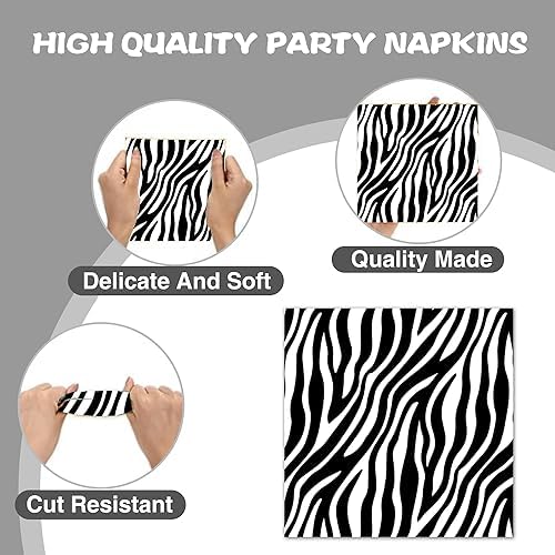 40Pcs Zebra Print Party Napkins - Jungle Animals Themed Disposable Paper Napkins for Zebra Birthday Parties, Safari Animal Celebrations, Baby Baptisms, Birthday Gatherings & More