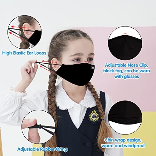 SPRING SEAON 5pcs Kids Cotton Face Covering Set Reusable Washable Cute Pattern 3 Layers Adjustable Dust Cover for Boys Girls