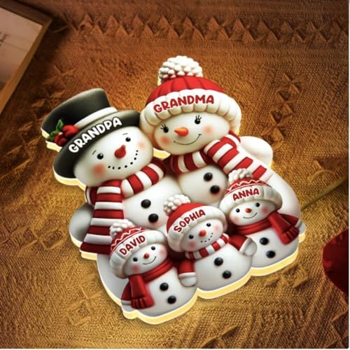 3D Effect Cute Snowman - Personalized Light Box - Christmas Decor For Family, Grandma, Grandpa - Christmas Gift Boxes Light Box with Names, Cozy Christmass Vibe Home Decoration, Grandma Gift