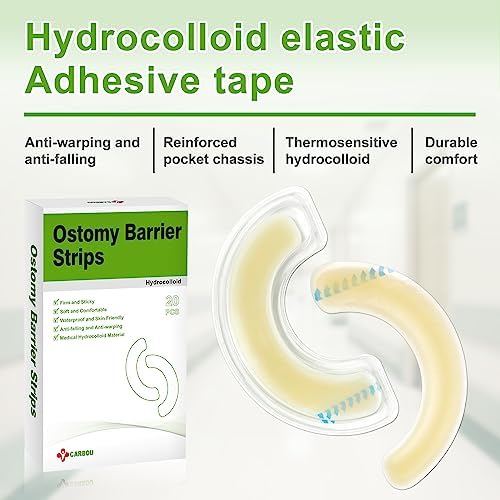 Carbou 20 Pcs Elastic Ostomy Barrier Strips - Medical Grade Hydrocolloid Waterproof Leak - Skin Adhesive Ostomy Barrier Tape for Colostomy Stoma Bags