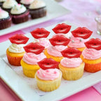Ercadio 40 Pack Edible Valentine’s Day Cupcake Toppers Edible Red Lip Cupcake Toppers Valentine Cake Drink Topper for Wedding Theme Bachelorette Party Bride to Be Cake Decoration Supplies