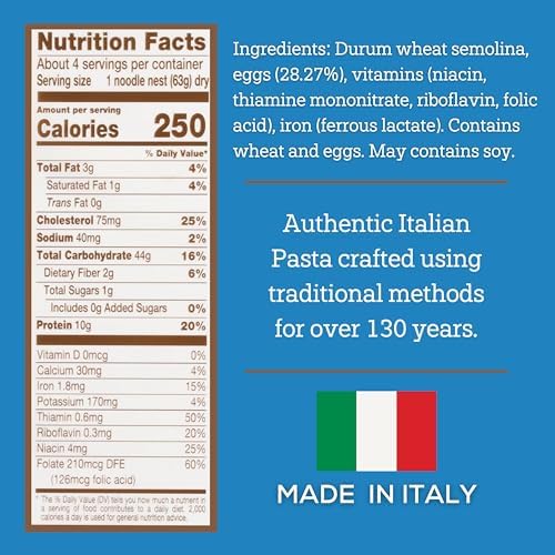 De Cecco Egg Pappardelle No. 101 Pasta, 8.8 Oz, Authentic, Slow Dried, Made with Cage Free Eggs & Durum Wheat, Versatile Pasta for Sauces & Recipes, Made in Italy