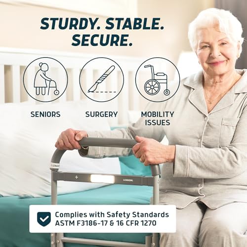 Lunderg Large Bed Assist Rail for Seniors with Motion-Activated Light & Non-Slip Bar - Easy to Install Bed Rails for Elderly Adults Safety & Post-Surgery - Helps Reduce Falls & Support Independence