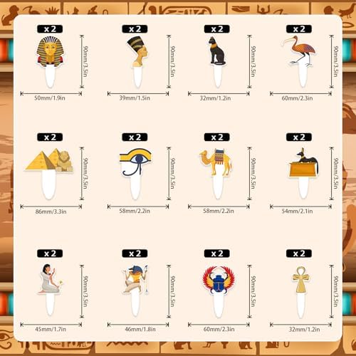 24-Pcs Egyptian Themed Happy Birthday Pyramid, Mummy and Pharaoh Cupcake Toppers Set -Ancient Egypt King Tutankhamun Themed Party, Kids, Boys and Girls Birthday Party or Baby Shower Decoration-LIANGSS