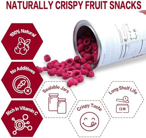 Freeze Dried Raspberries, Freeze Dried Fruit, 110G/3.88OZ Whole Frozen Raspberries, No Sugar Added, Healt-hy Snacks for Cocktails, Cake, Baking, Sorbet, Tea, Yogurt