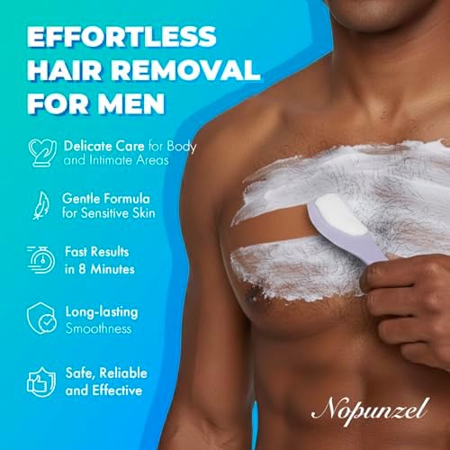 Hair Removal Cream for Men: Sensitive Depilatory Cream for Men - Body Legs Chest Underarms Intimate Areas - Vitamin E - Painless Effective Flawless Soothing Easy - Hair Remover - Gentle Formula - 120g