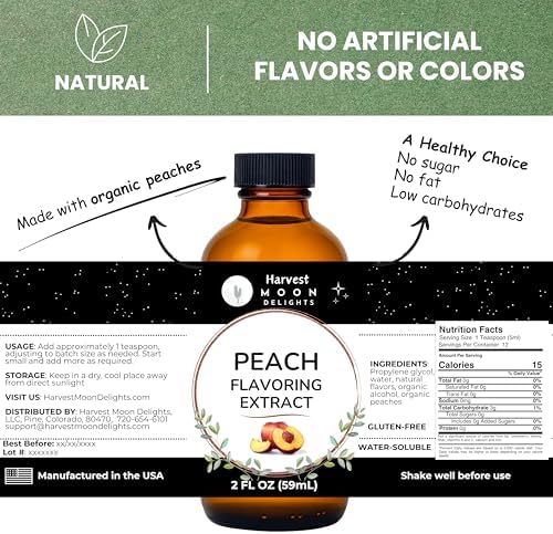Peach Extract for Baking, Drinks, Ice Cream and Candy - 2 Oz - Harvest Moon Delights - Peach Flavoring, Flavor